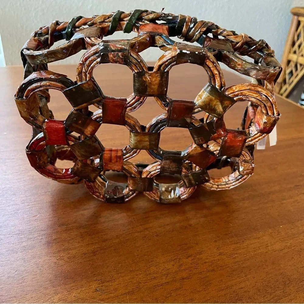 NWT Handcrafted Basket From Brazil Brown Red Black and Tan